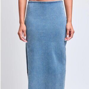 YMI Junior Pull On Side Slit Denim Maxi Skirt
